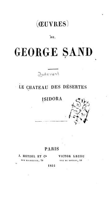 Le château des Désertes de George Sand, couverture du livre