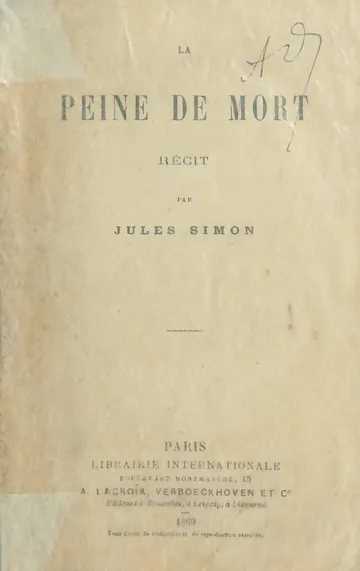 La Peine de mort de Jules Simon, couverture du livre