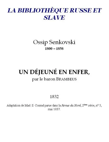 Un déjeuné en enfer de Senkovski, couverture du livre