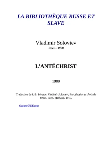 L'Antéchrist de Vladimir Soloviev, couverture du livre