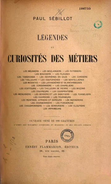 Légendes et curiosités des métiers de Paul Sébillot, couverture du livre