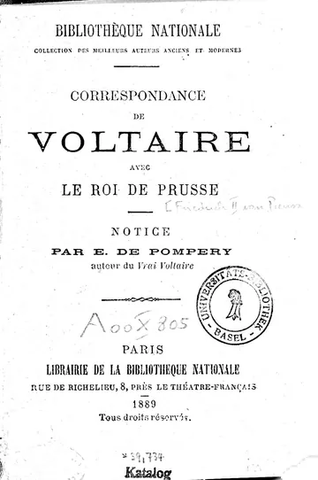 Correspondance de Voltaire avec le roi de Prusse de Voltaire, couverture du livre