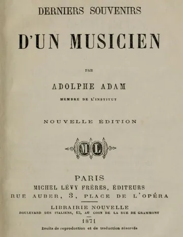 Derniers souvenirs d'un musicien d’Adolphe Adam, couverture du livre