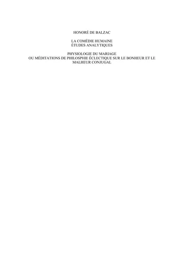 Physiologie Du Mariage d’Honoré Balzac, couverture du livre