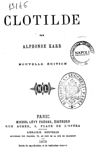 Clotilde d’Alphonse Karr, couverture du livre