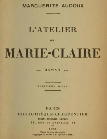 L'Atelier de Marie-Claire de Marguerite Audoux, couverture du livre