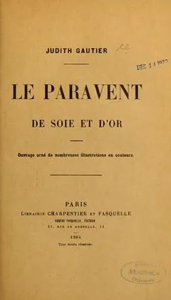 Le paravent de soie et d'or de Judith Gautier, couverture du livre