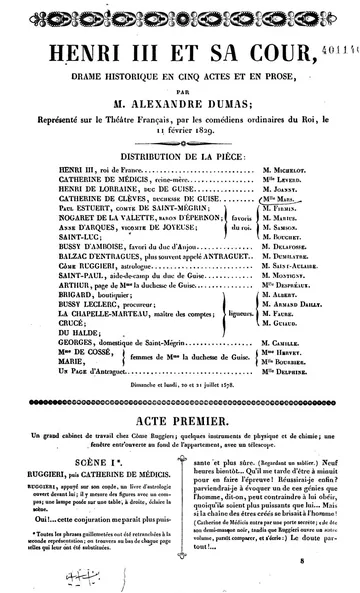 Henri III et sa Cour d’Alexandre Dumas, couverture du livre