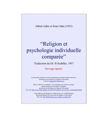 Religion et psychologie individuelle comparée d’Alfred Adler, Ernst Jahn, couverture du livre
