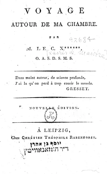 Voyage autour de ma chambre de Xavier de Maistre, couverture du livre