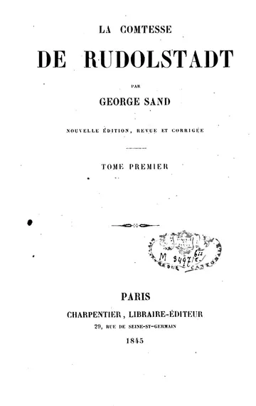 La comtesse de Rudolstadt de George Sand, couverture du livre
