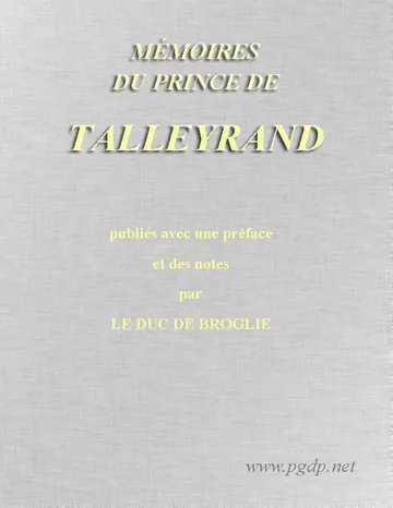 Mémoires du prince de Talleyrand, Volume 5 de prince de Bénévent Charles Maurice de Talleyrand-Périgord, couverture du livre