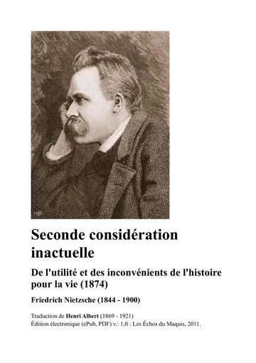 Seconde considération inactuelle de Nietzsche, couverture du livre