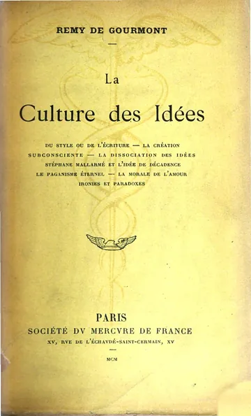 La culture des idées de Remy de Gourmont, couverture du livre