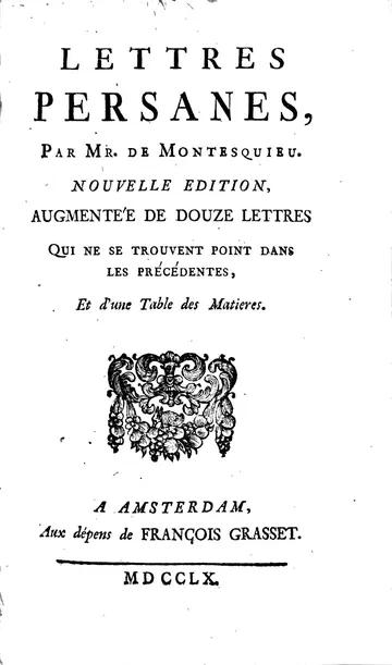 Lettres persanes, tome I de Charles de Secondat, baron de Montesquieu, couverture du livre