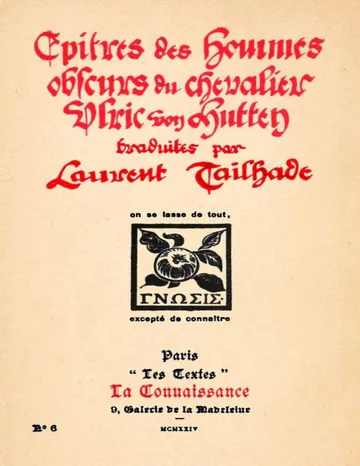 Epitres des hommes obscurs du chevalier Ulric von Hutten traduites par Laurent Tailhade d’Ulrich von Hutten, couverture du livre