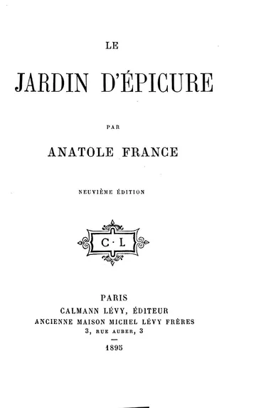 Le Jardin d'Épicure d’Anatole France, couverture du livre