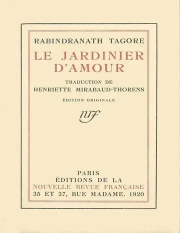 Le jardinier d'amour de Rabindranath Tagore, couverture du livre