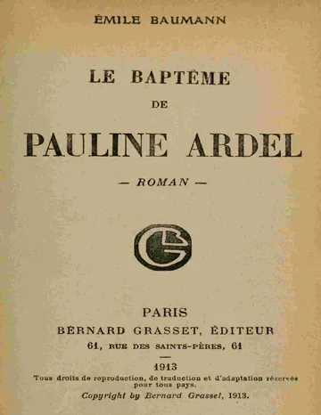 Le baptême de Pauline Ardel d’Emile Baumann, couverture du livre