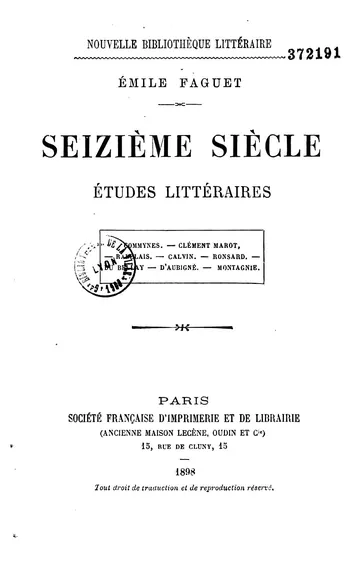 Études Littéraires; dix-huitième siècle d’Émile Faguet, couverture du livre