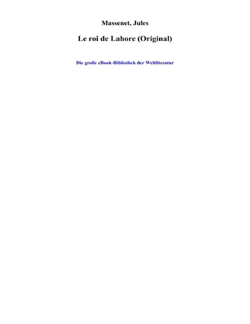 Le roi de Lahore (Original) de Jules Massenet, couverture du livre