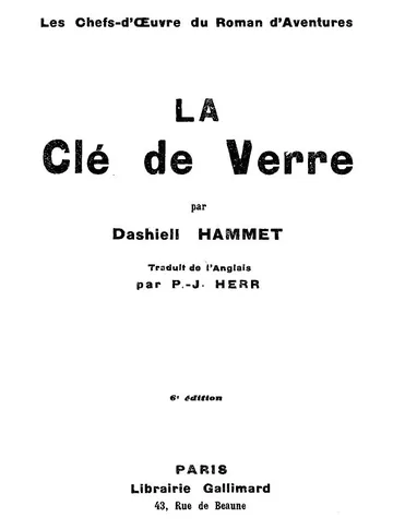 La Clé de verre de Dashiell Hammett, couverture du livre