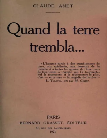 Quand la terre trembla de Claude Anet, couverture du livre