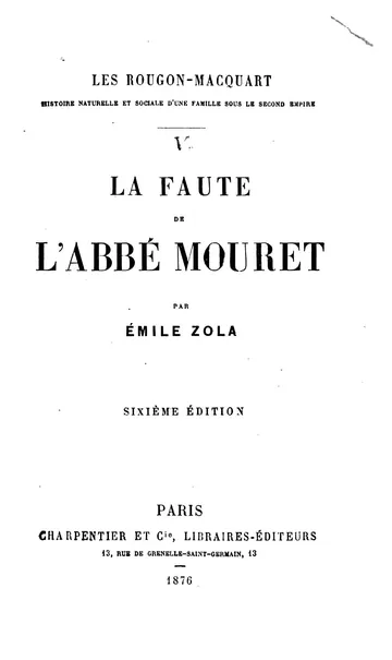 La faute de l'abbé Mouret d’Émile Zola, couverture du livre