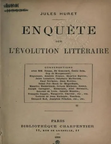 Enquête sur l’évolution littéraire de Jules Huret, couverture du livre