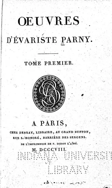 Poésies érotiques d’Évariste Parny, couverture du livre