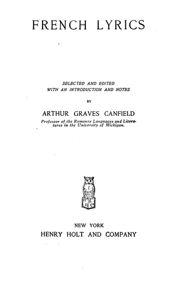 French Lyrics d’Arthur Graves Canfield, couverture du livre