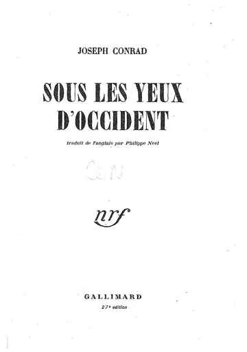 Sous les yeux d'Occident de Joseph Conrad, couverture du livre
