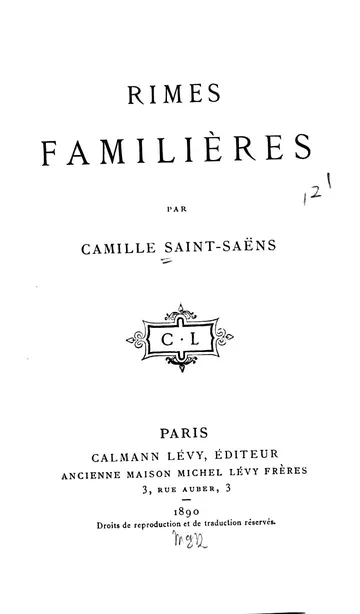 Rimes familières de Camille Saint-Saëns, couverture du livre