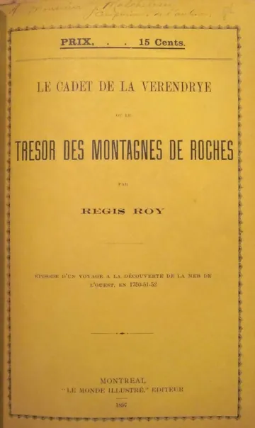 Le cadet de la Vérendrye de Régis Roy, couverture du livre