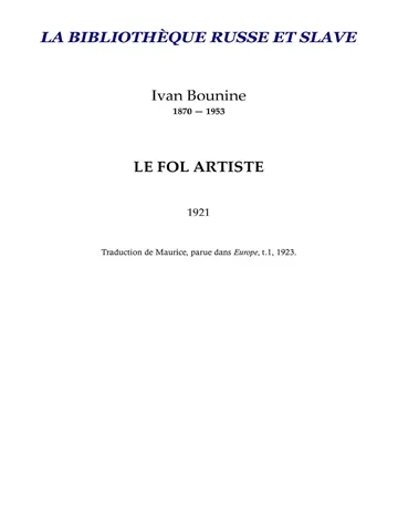 Le Fol Artiste de Bounine, couverture du livre