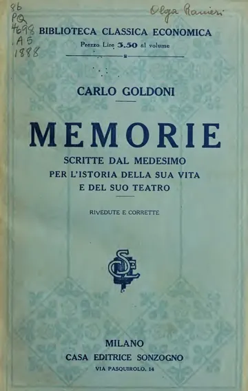 Memorie di Carlo Goldoni di Carlo Goldoni, copertina del libro