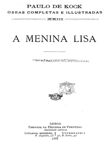 A Menina Lisa de Paul de Kock, capa do livro