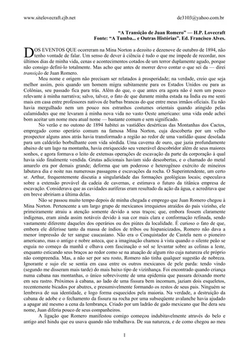 A Transição de Juan Romero de H.P. Lovecraft, capa do livro