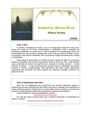Admirável Mundo Novo de Aldous Huxley, capa do livro