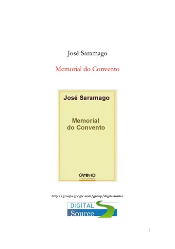 Memorial do Convento de José Saramago, capa do livro