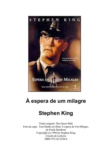 À Espera de um Milagre de Stephen King, capa do livro
