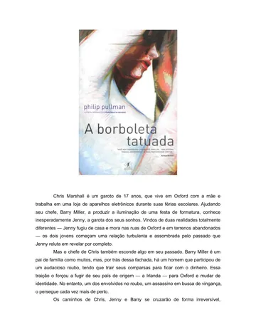 A Borboleta Tatuada de Philip Pullman, capa do livro