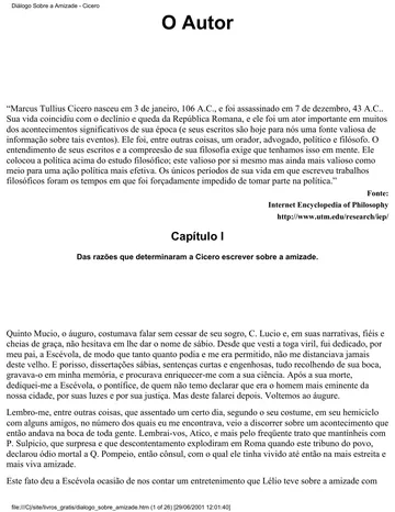 Diálogo Sobre a Amizade de Cícero, capa do livro