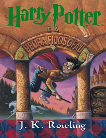Harry Potter e a Pedra Filosofal de J. K. Rowling, capa do livro
