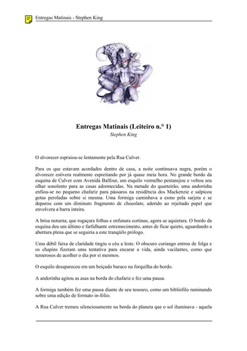 Entregas Matinais de Stephen King, capa do livro