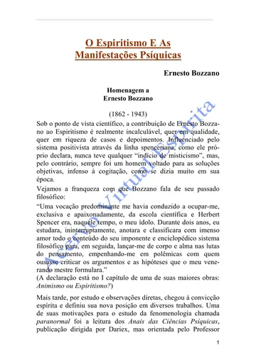 O Espiritismo e as Manifestações Psíquicas de Ernesto Bozzano, capa do livro