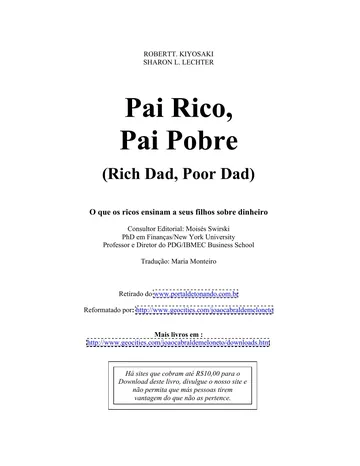 Pai Rico, Pai Pobre de Robert T. Kiyosaki e Sharon L. Lechter, capa do livro