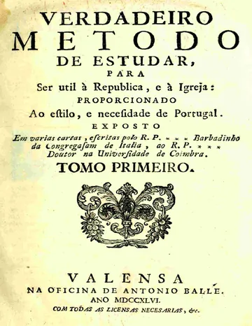 Verdadeiro metodo de estudar (Vol. I) de Luís António Verney, capa do livro