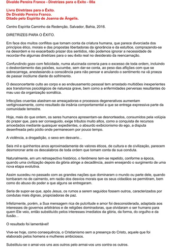 Diretrizes para o Êxito de Divaldo Pereira Franco, capa do livro