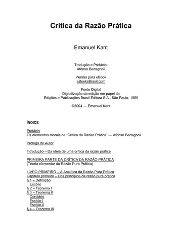 Crítica da Razão Prática de Immanuel Kant, capa do livro